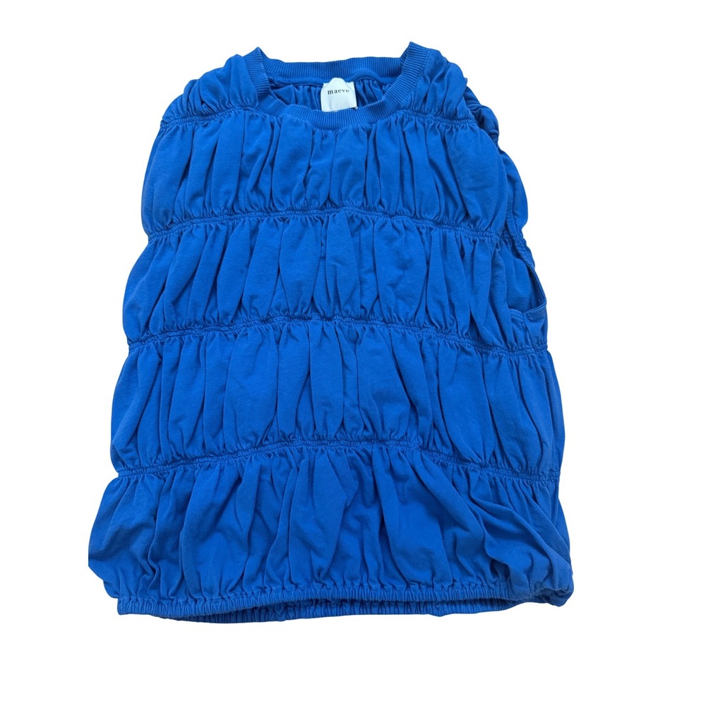 Maeve Anthropologie  XS Blue bubble Tiered Ruched Sleeveless Cotton Knit Top